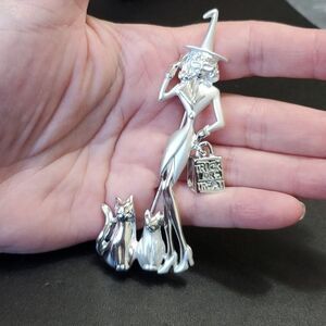 AJC silver tone witch brooch